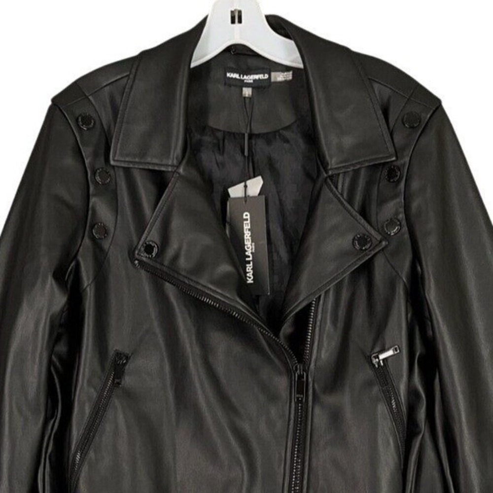 Karl Lagerfeld Vegan Moto Jacket Women L Belted Biker Zip Runway Designer